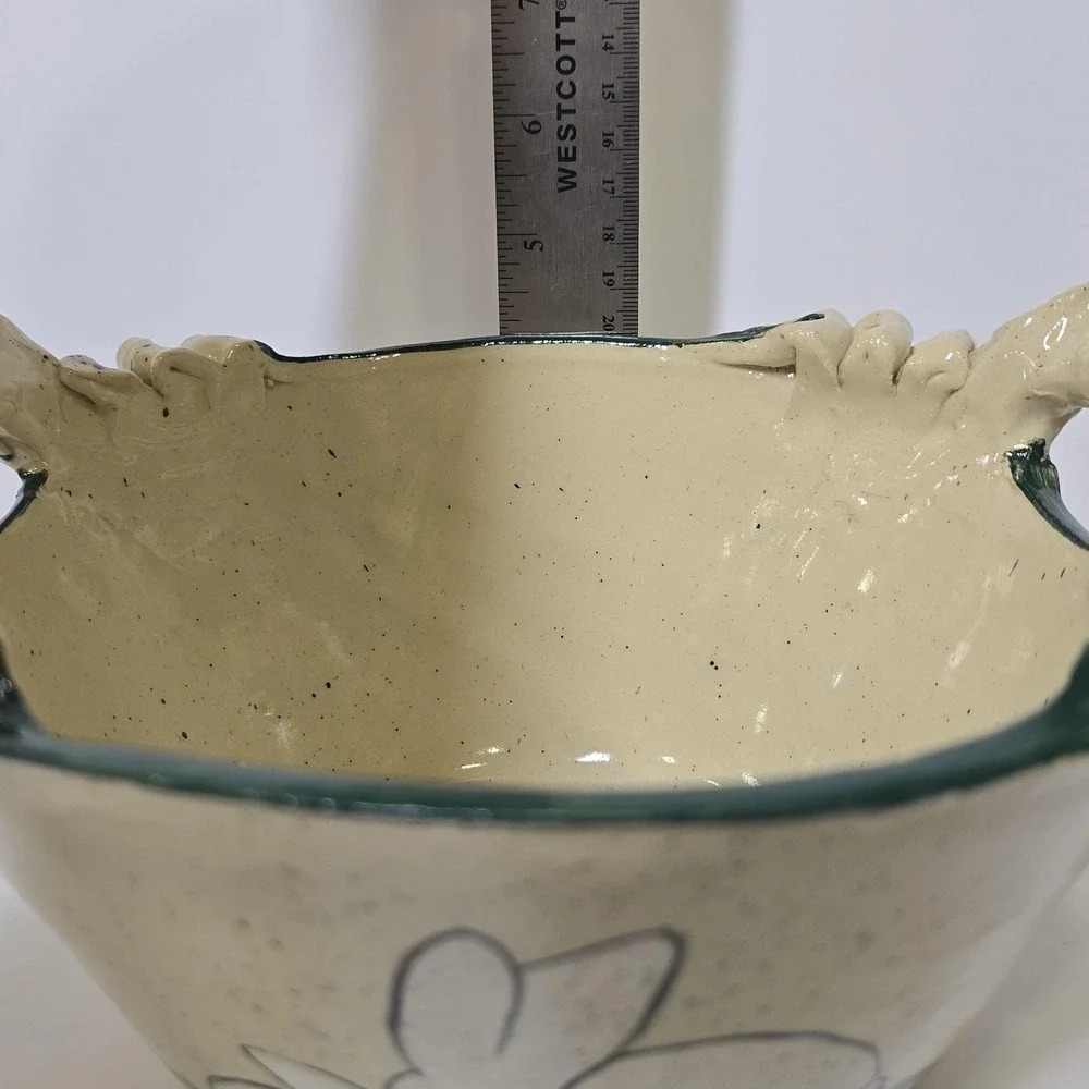 Vintage Gail Miller Signed Pottery Bunny Bowl Folk Art Arkansas HandPainted